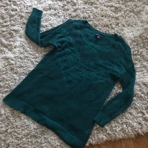American Eagle Crochet Pullover Sweater - Emerald